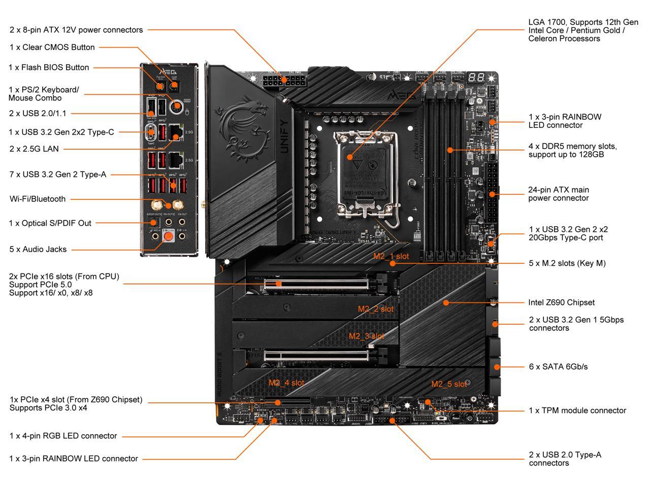 MSI MEG Z690 UNIFY LGA 1700 Intel Z690 SATA 6Gb-s ATX Intel Motherboard