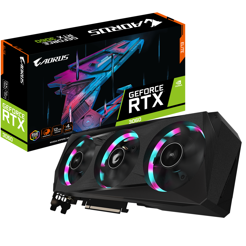 Gigabyte AORUS GeForce RTX 3060 ELITE 12GB (rev. 2.0) Graphics Cards