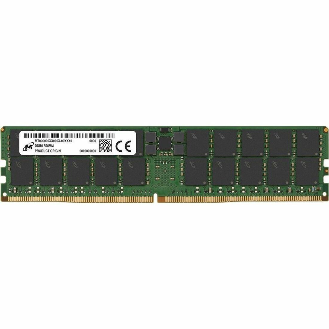 Micron 64GB DDR5 RDIMM Memory Module Stock Photo - Green on White Background