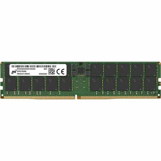 Micron 64GB DDR5 RDIMM Memory Module Stock Photo - Green on White Background