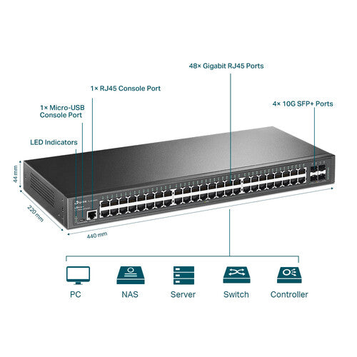 TP-Link JetStream TL-SG3452X 48-Port Gigabit Managed Network Switch with 10G SFP+