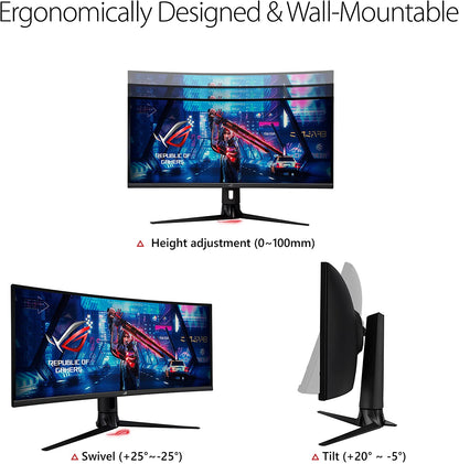 Asus ROG Strix 34” Ultra-wide Gaming Monitor (XG349C) - UWQHD (3440 x 1440), 180Hz, 1ms, Extreme Low Motion Blur Sync, 135% sRGB, G-Sync Compatible, DisplayHDR 400, Eye Care, USB-C, DisplayPort, HDMI